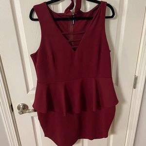 Maroon Peplum Dress with Neck Choker